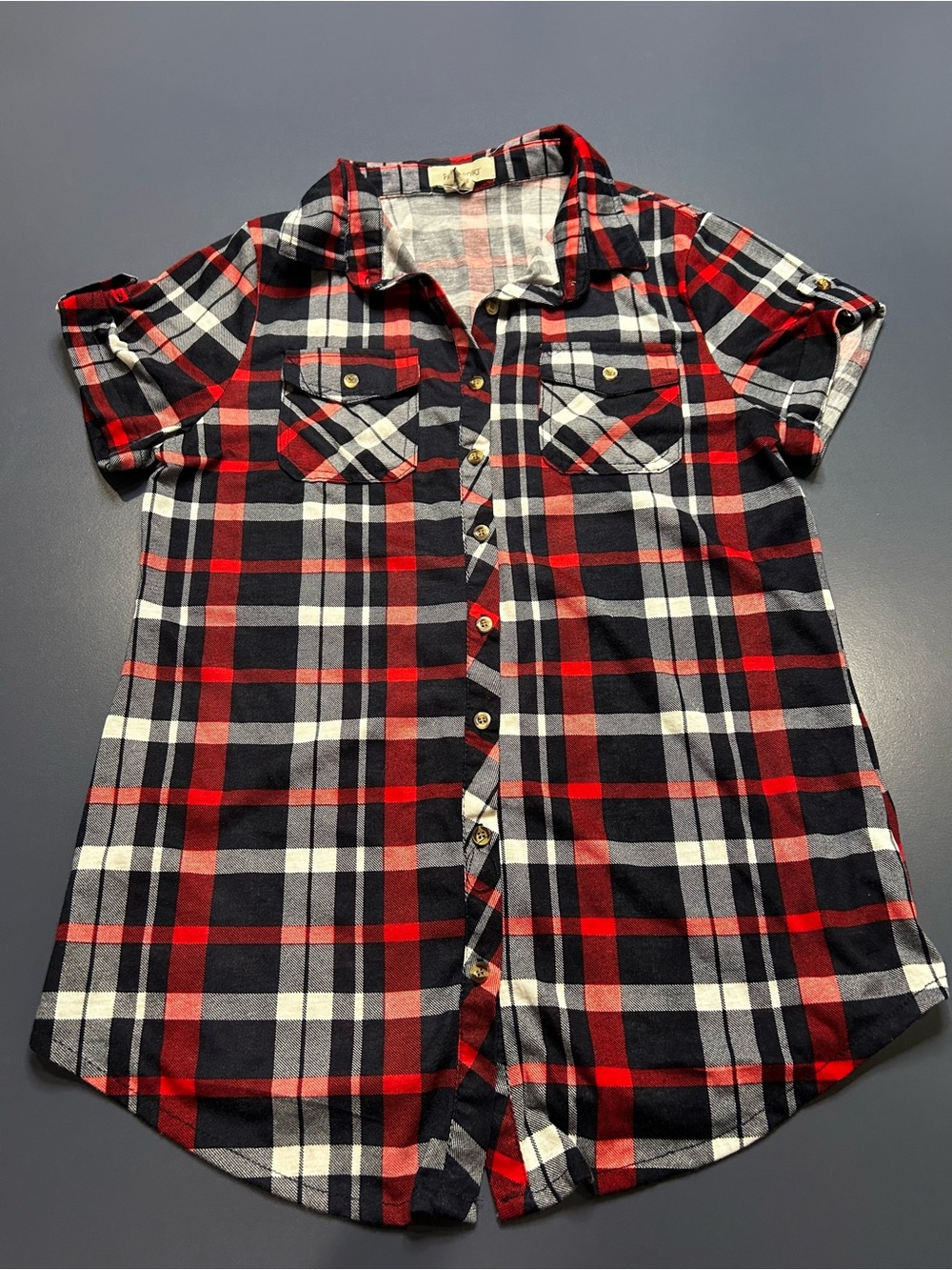 Passport Red Black White Plaid Button-Down Shirt size M women’s youth